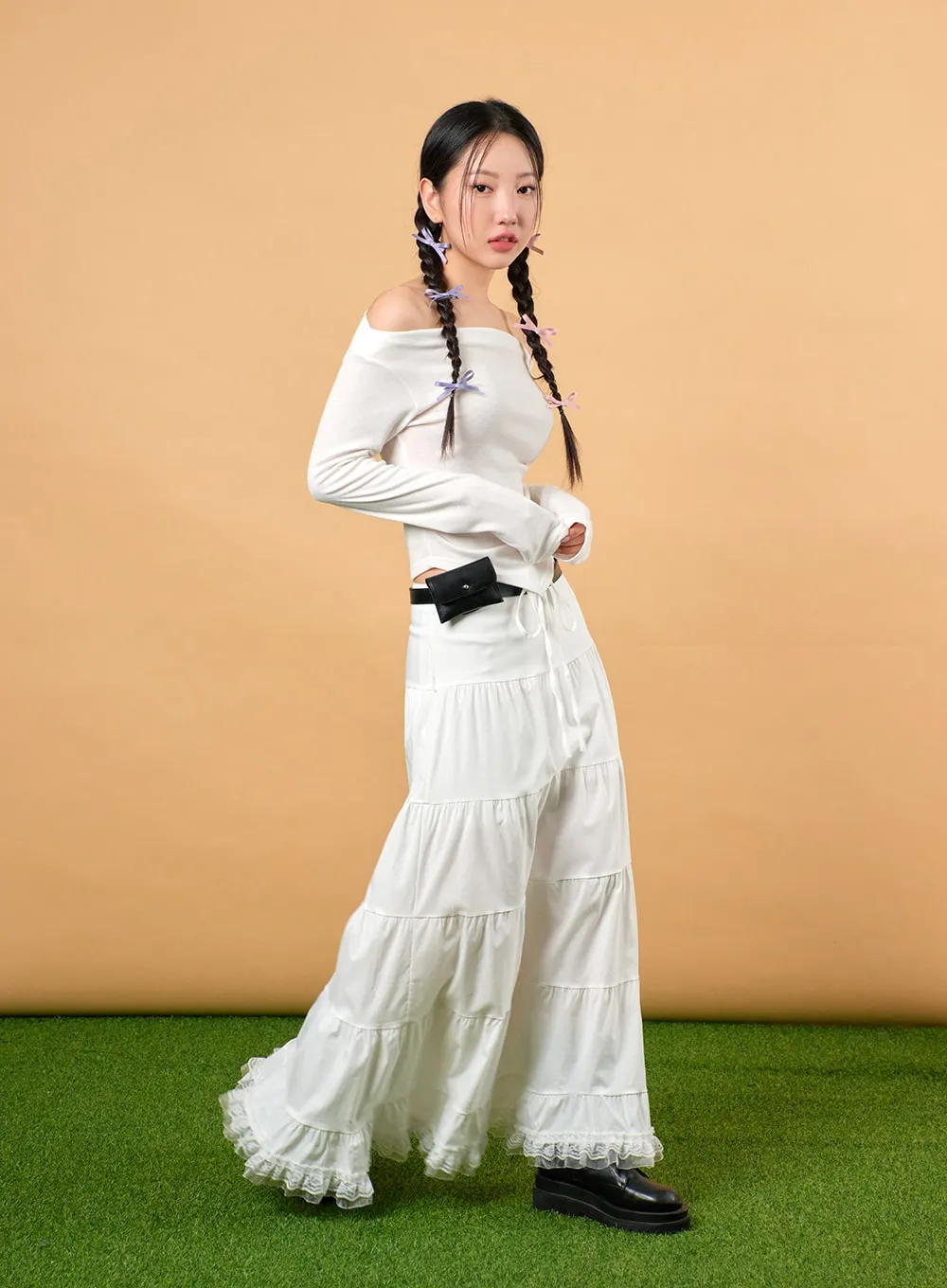 Solid Off-Shoulder Long Sleeve Top IJ430 sold by Lewkin product image thumbnail 4