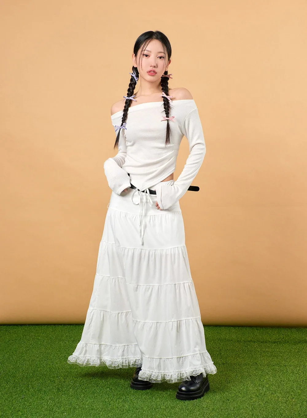 Solid Off-Shoulder Long Sleeve Top IJ430 sold by Lewkin product image thumbnail 3