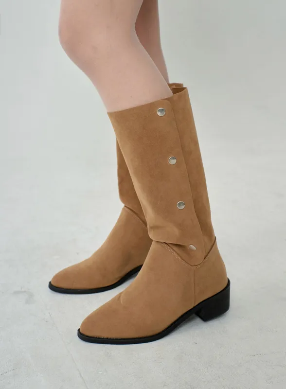 Pointed Toe Button Mid-Calf Boots ON17 sold by Lewkin