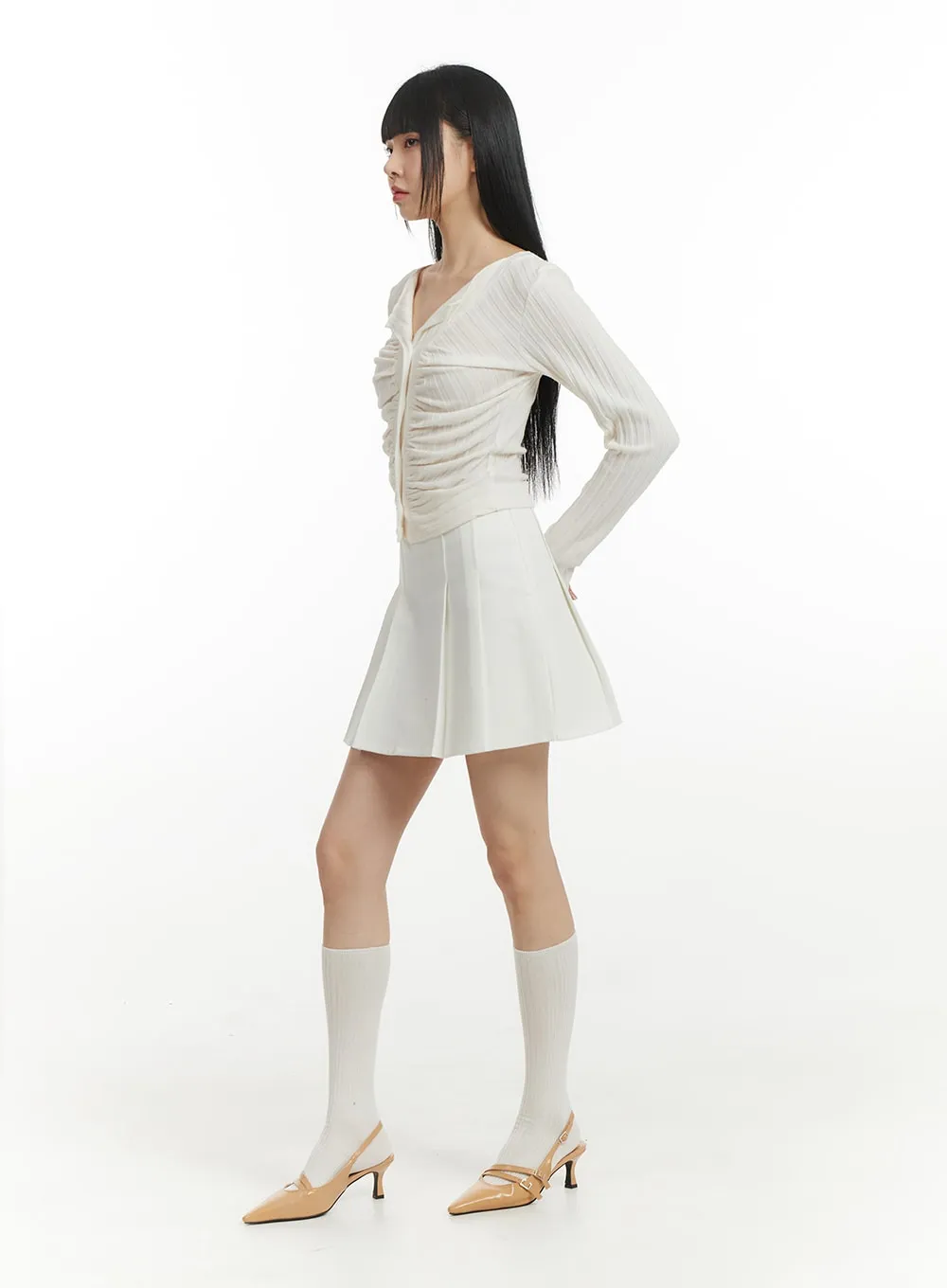 Mid Waist Solid Pleated Mini Skirt IM406 sold by Lewkin product image thumbnail 4