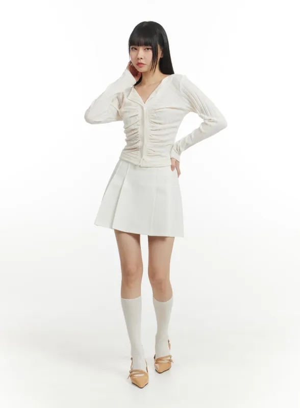 Mid Waist Solid Pleated Mini Skirt IM406 sold by Lewkin