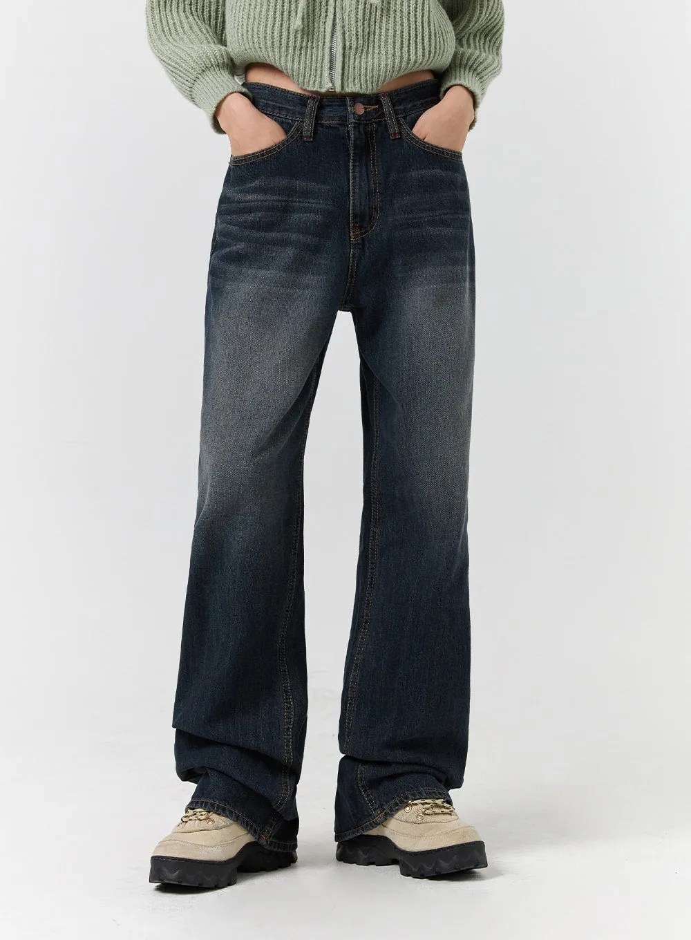 Washed Denim Mid-Waist Wide Leg Jeans CD322 sold by Lewkin product image thumbnail 4