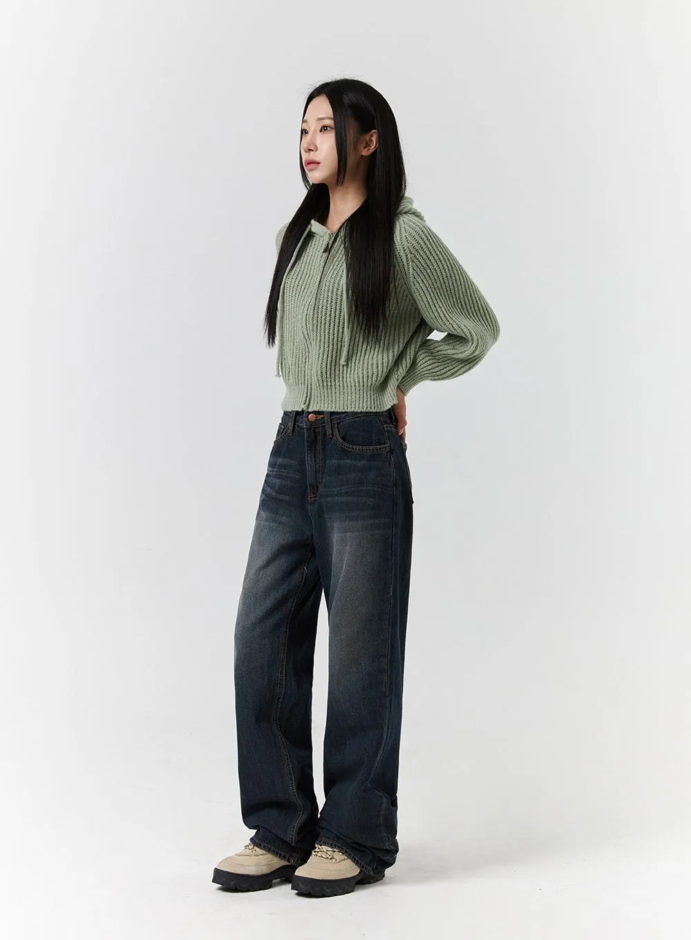 Washed Denim Mid-Waist Wide Leg Jeans CD322 sold by Lewkin product image thumbnail 3