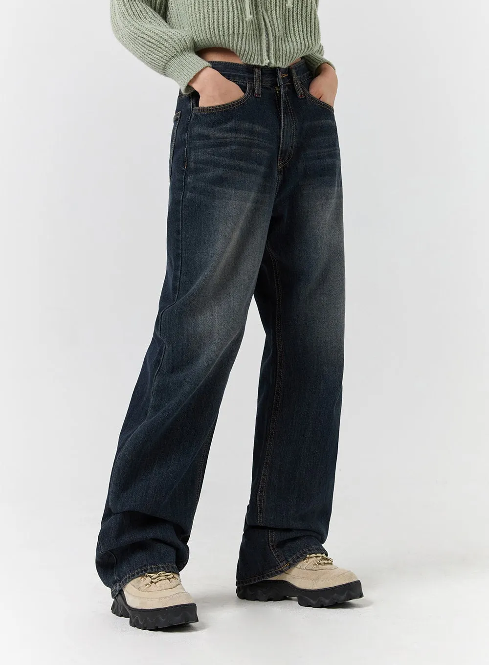 Washed Denim Mid-Waist Wide Leg Jeans CD322 sold by Lewkin product image thumbnail 5