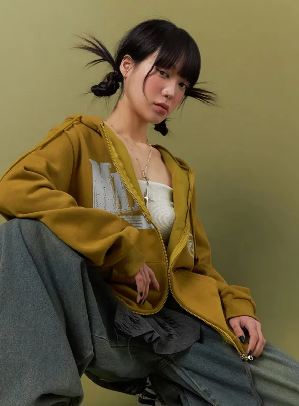 Lettering Zip-Up Hoodie IJ410 sold by Lewkin