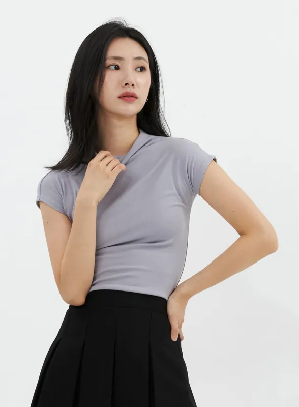 Cap Sleeve Mock Neck Top OO305 sold by Lewkin