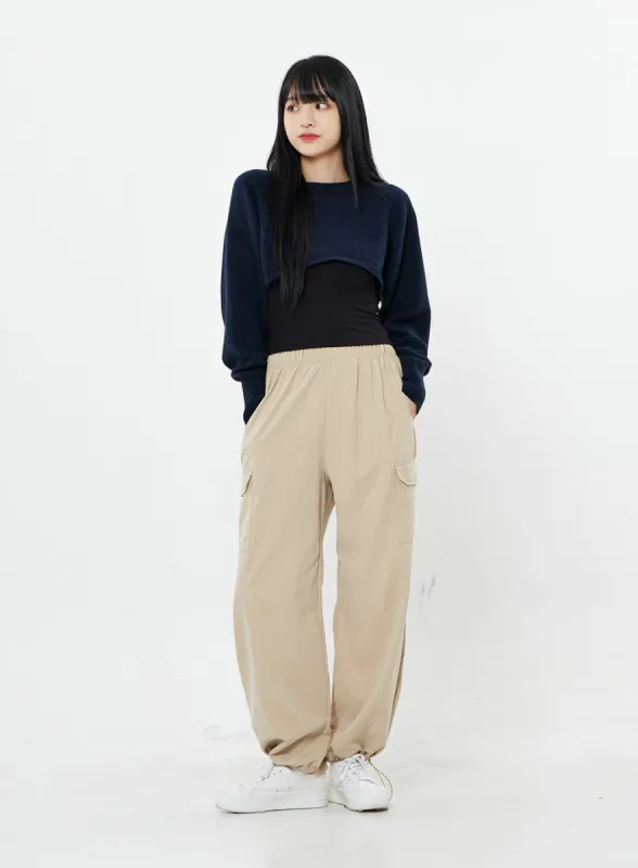 Elastic Wide Leg Cargo Pants BS26 sold by Lewkin