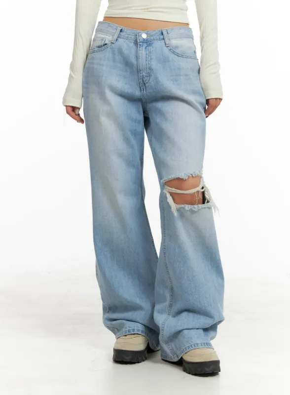 Distressed Wide Fit Bootcut Jeans CA416 sold by Lewkin