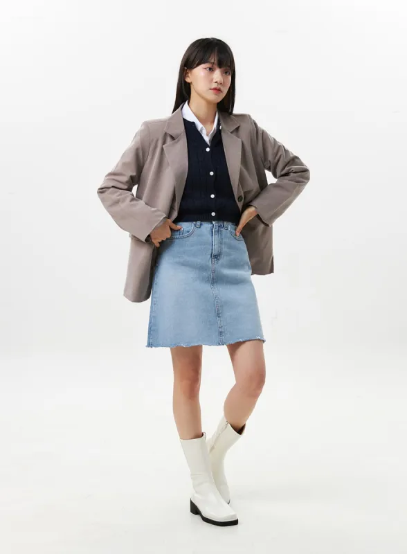 Knee-Length Denim Skirt OS309 sold by Lewkin
