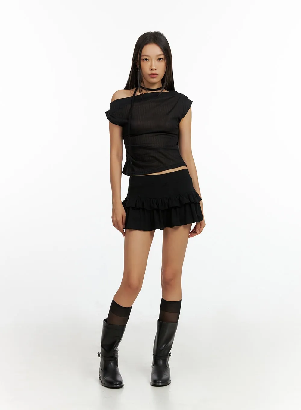 Solid Frill Band Mini Skirt IL409 sold by Lewkin product image thumbnail 3