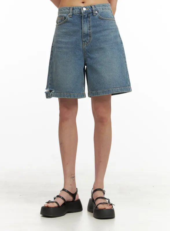 Unbalanced Destroyed Hem Bermuda Jorts CY423 sold by Lewkin