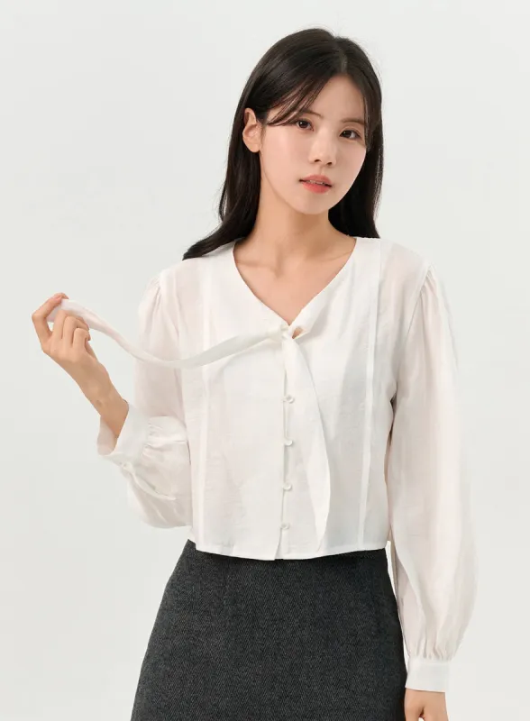 Buttoned Tie Collared Blouse OO327 sold by Lewkin