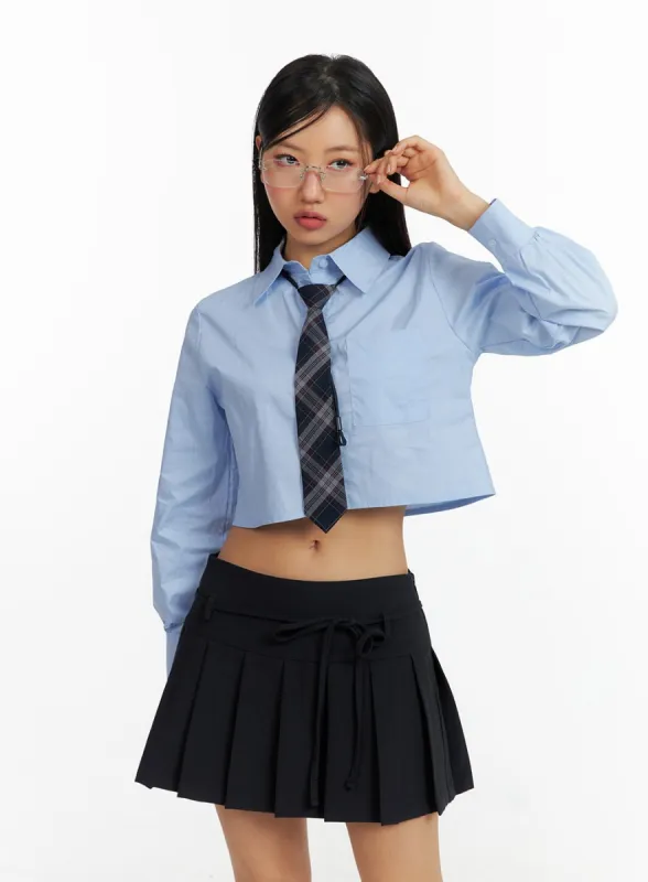 Cotton Collar Long Sleeve Crop Blouse CF407 sold by Lewkin