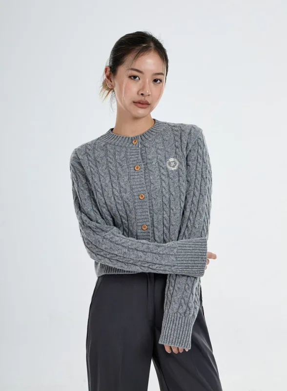 Button Embroidery Crop Knit Cardigan CO06 sold by Lewkin