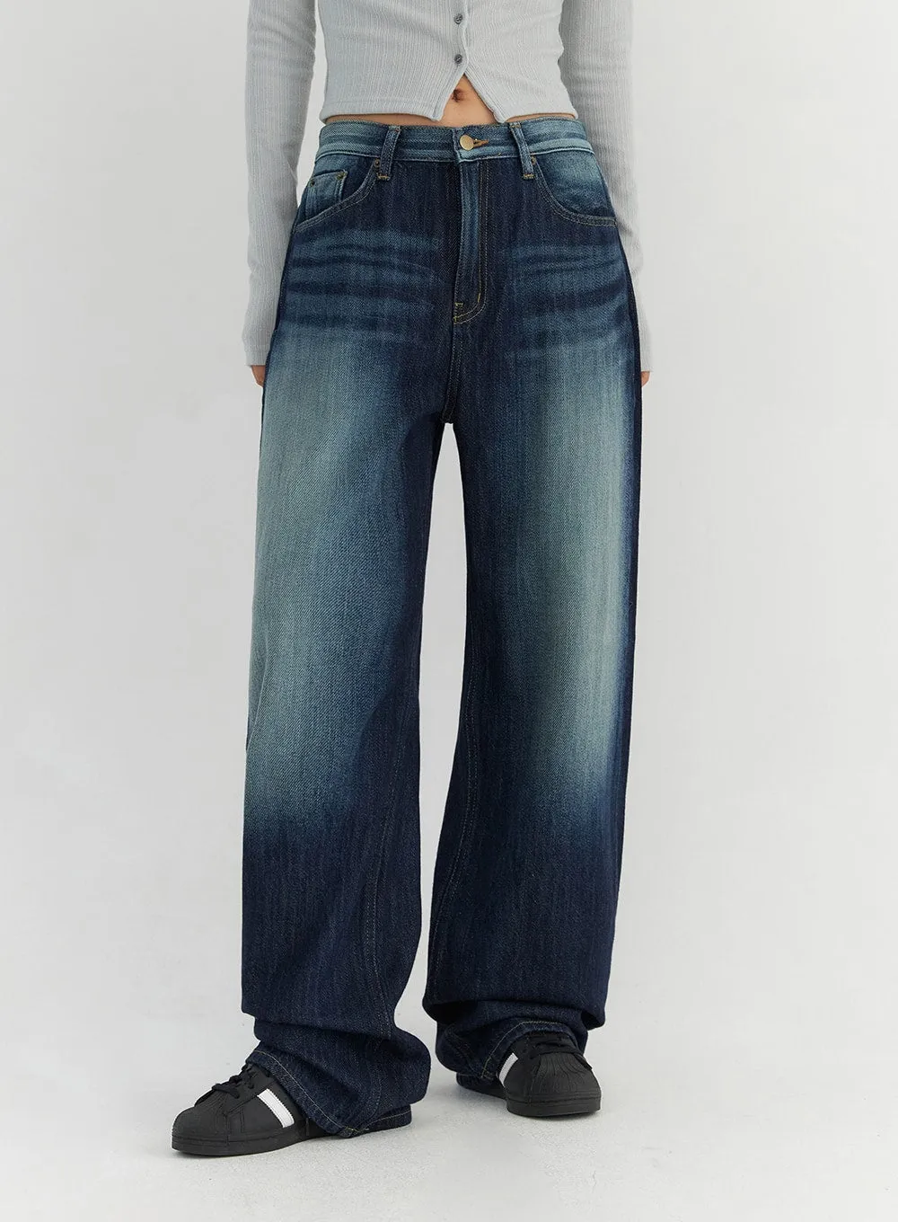 Fade Wash Wide Leg Jeans CO306 sold by Lewkin product image thumbnail 5