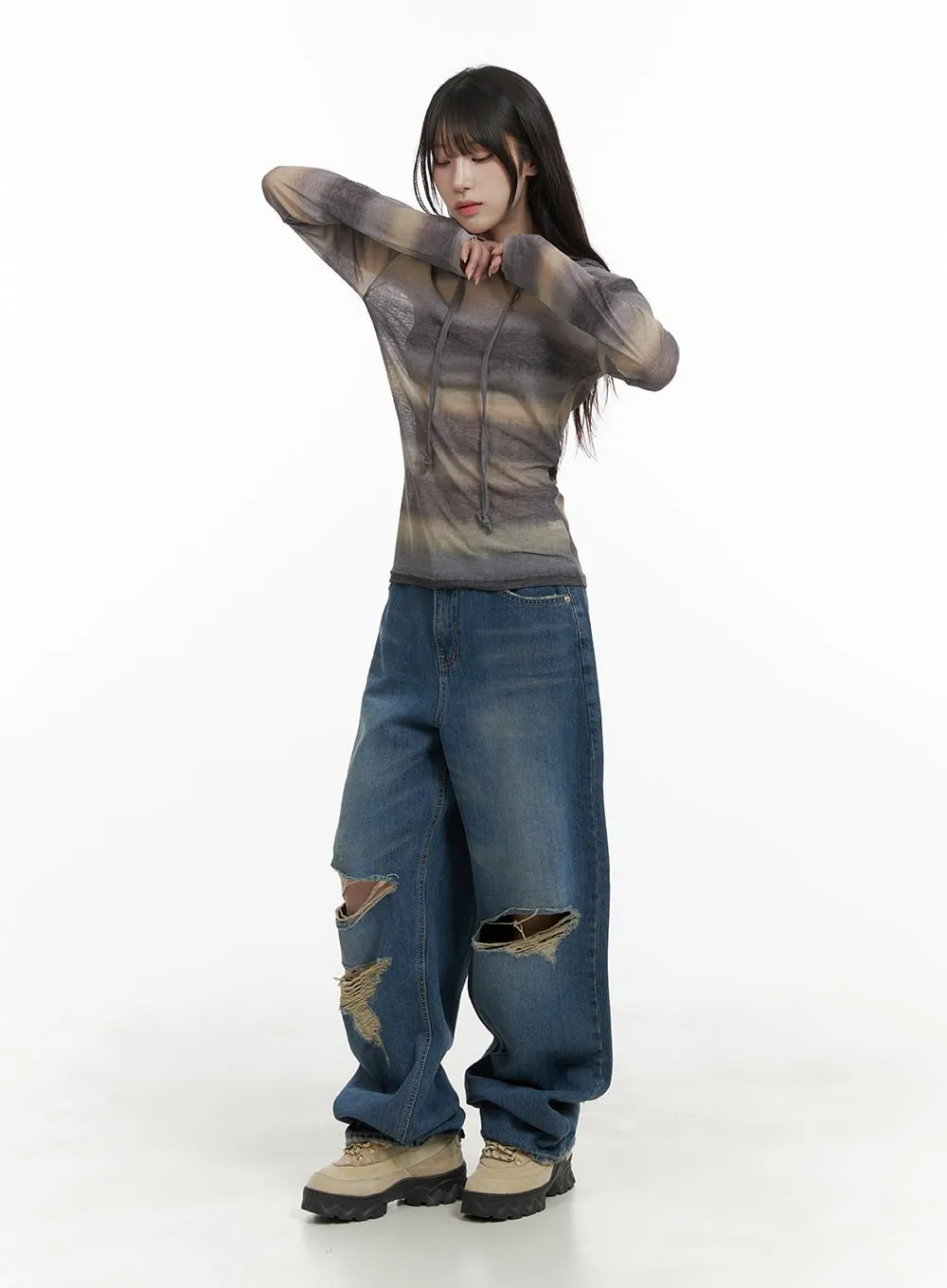 Ripped Wide Fit Baggy Jeans CA426 sold by Lewkin product image thumbnail 2