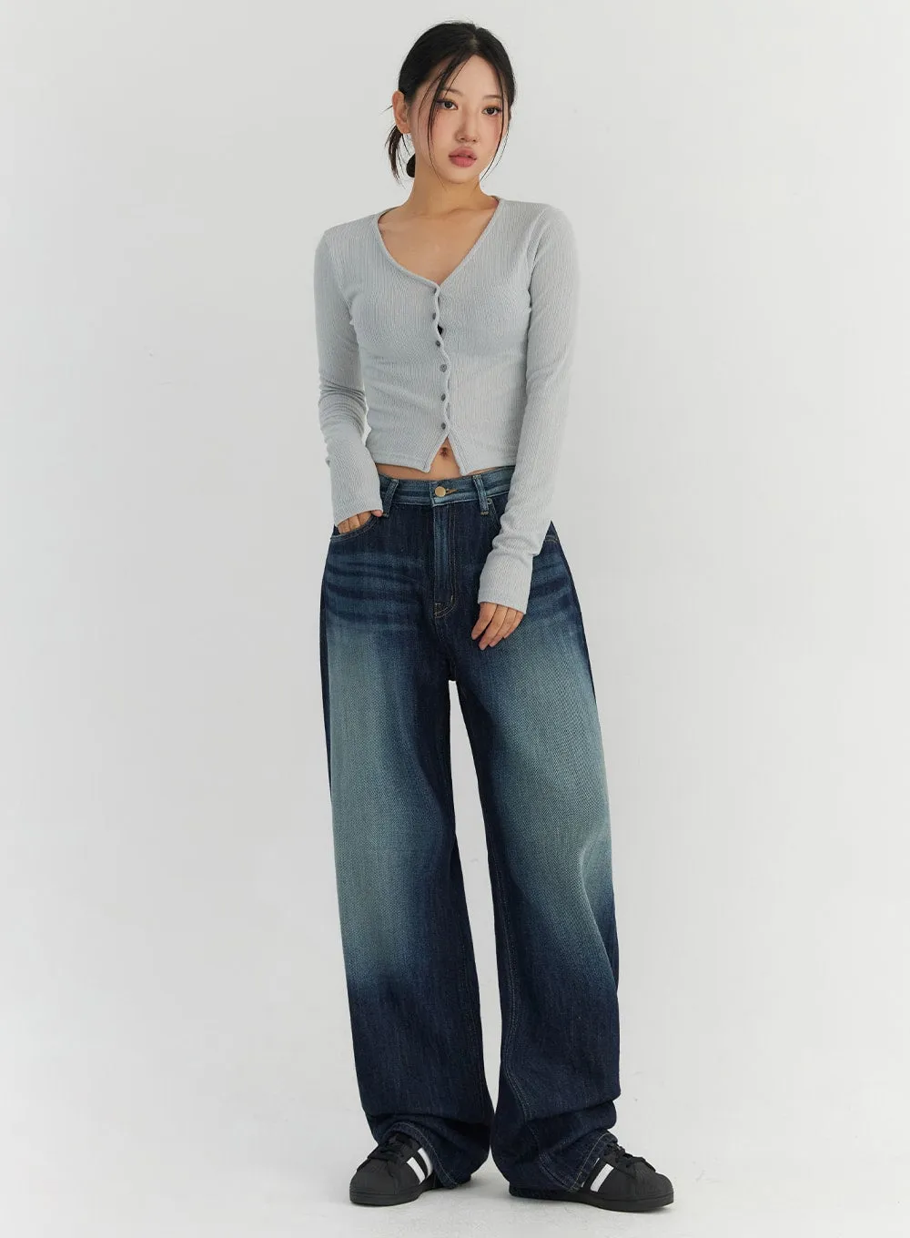 Fade Wash Wide Leg Jeans CO306 sold by Lewkin