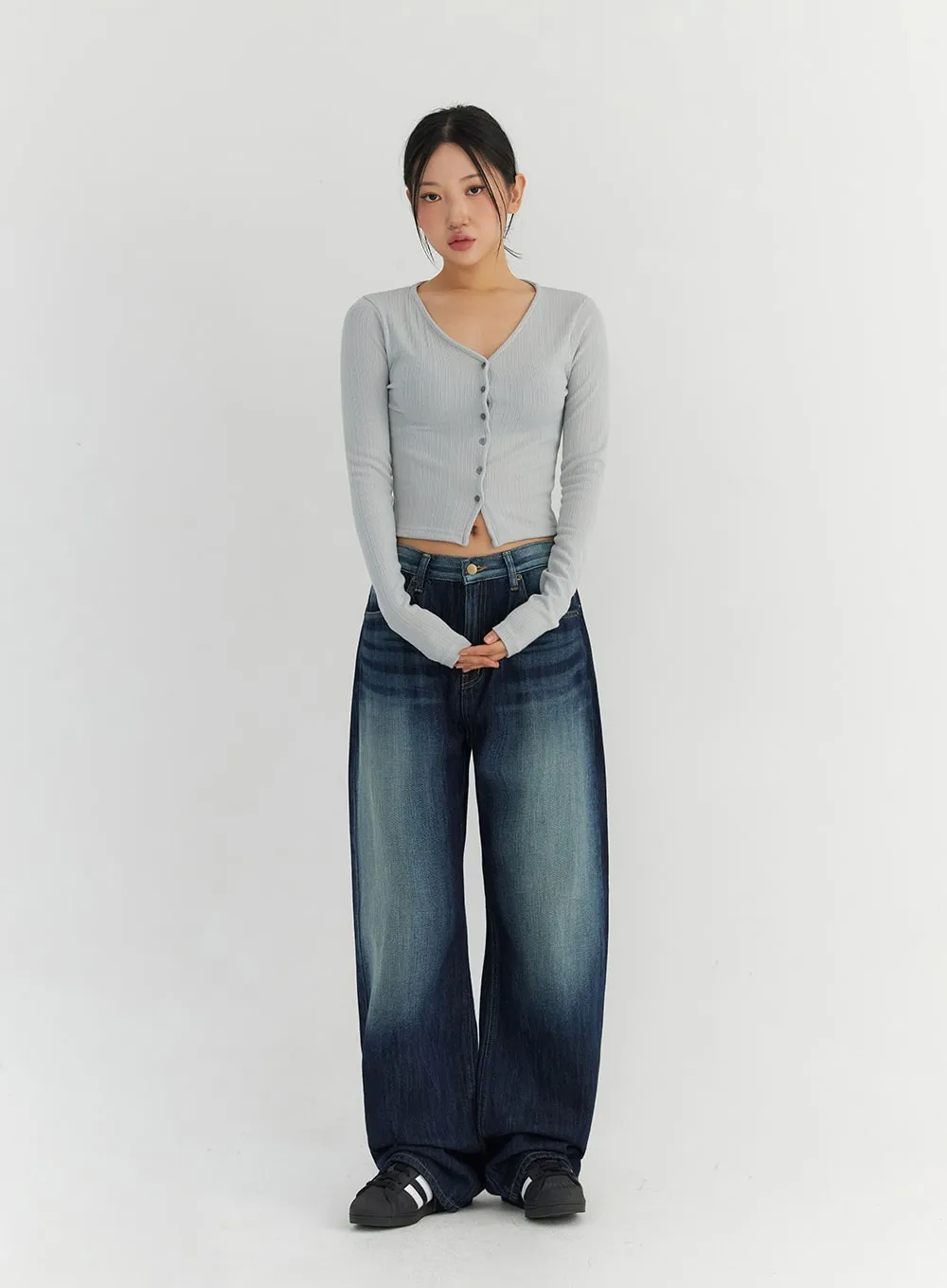 Fade Wash Wide Leg Jeans CO306 sold by Lewkin product image thumbnail 4