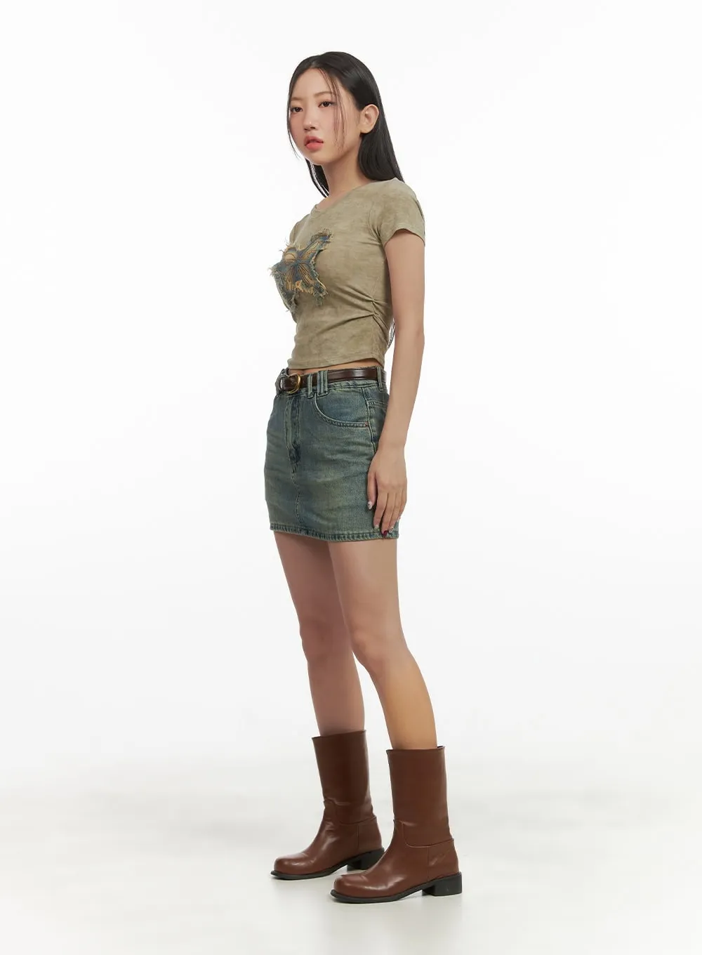Vintage Washed Denim Mini Skirt with Belt CY420 sold by Lewkin product image thumbnail 3