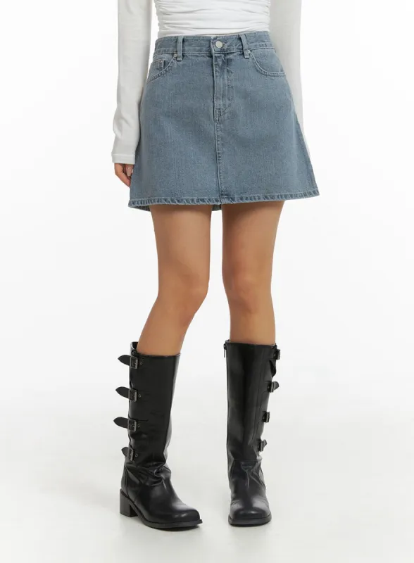 Denim Mid Waist Solid Skirt CJ429 sold by Lewkin