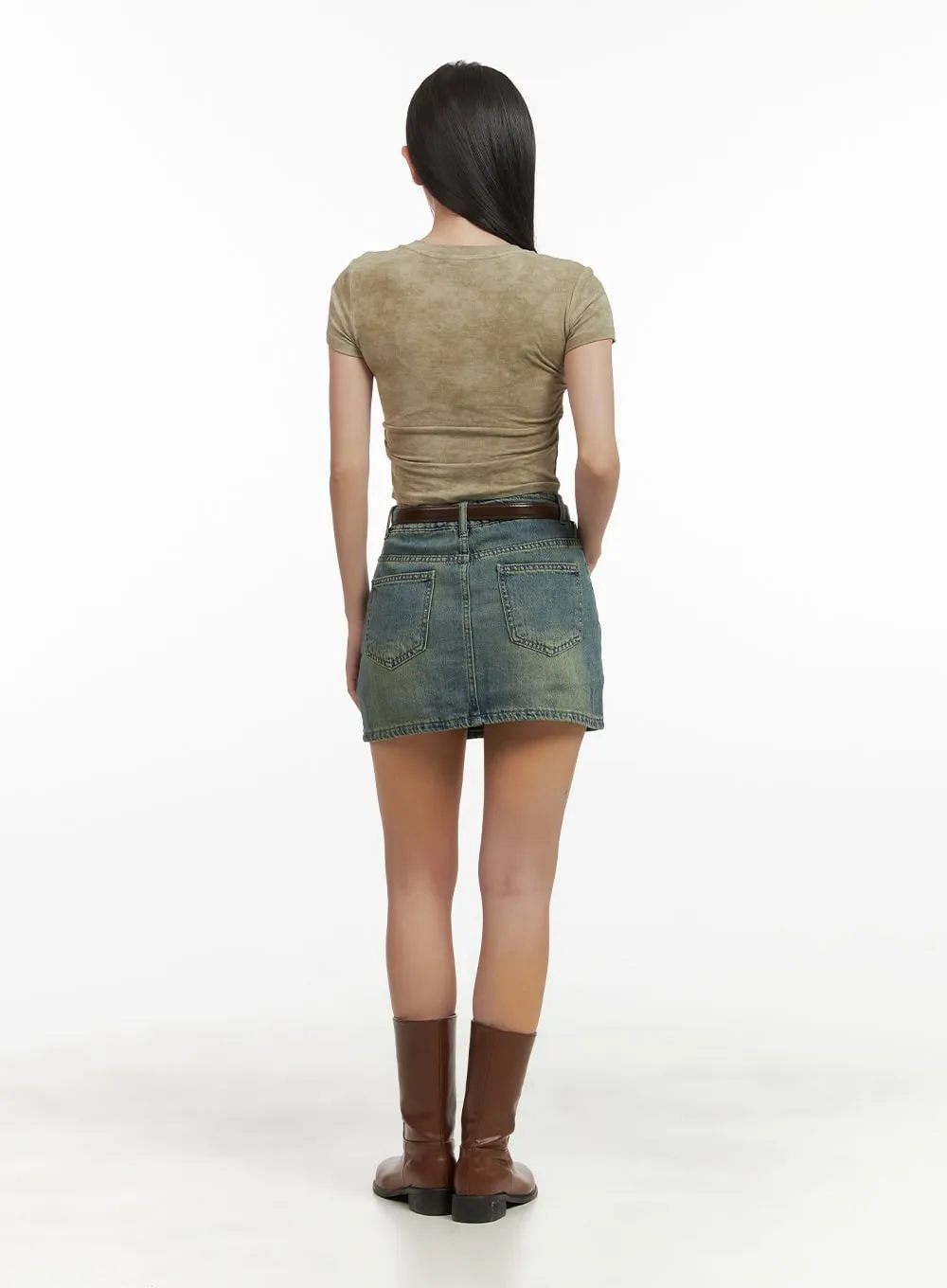 Vintage Washed Denim Mini Skirt with Belt CY420 sold by Lewkin product image thumbnail 4