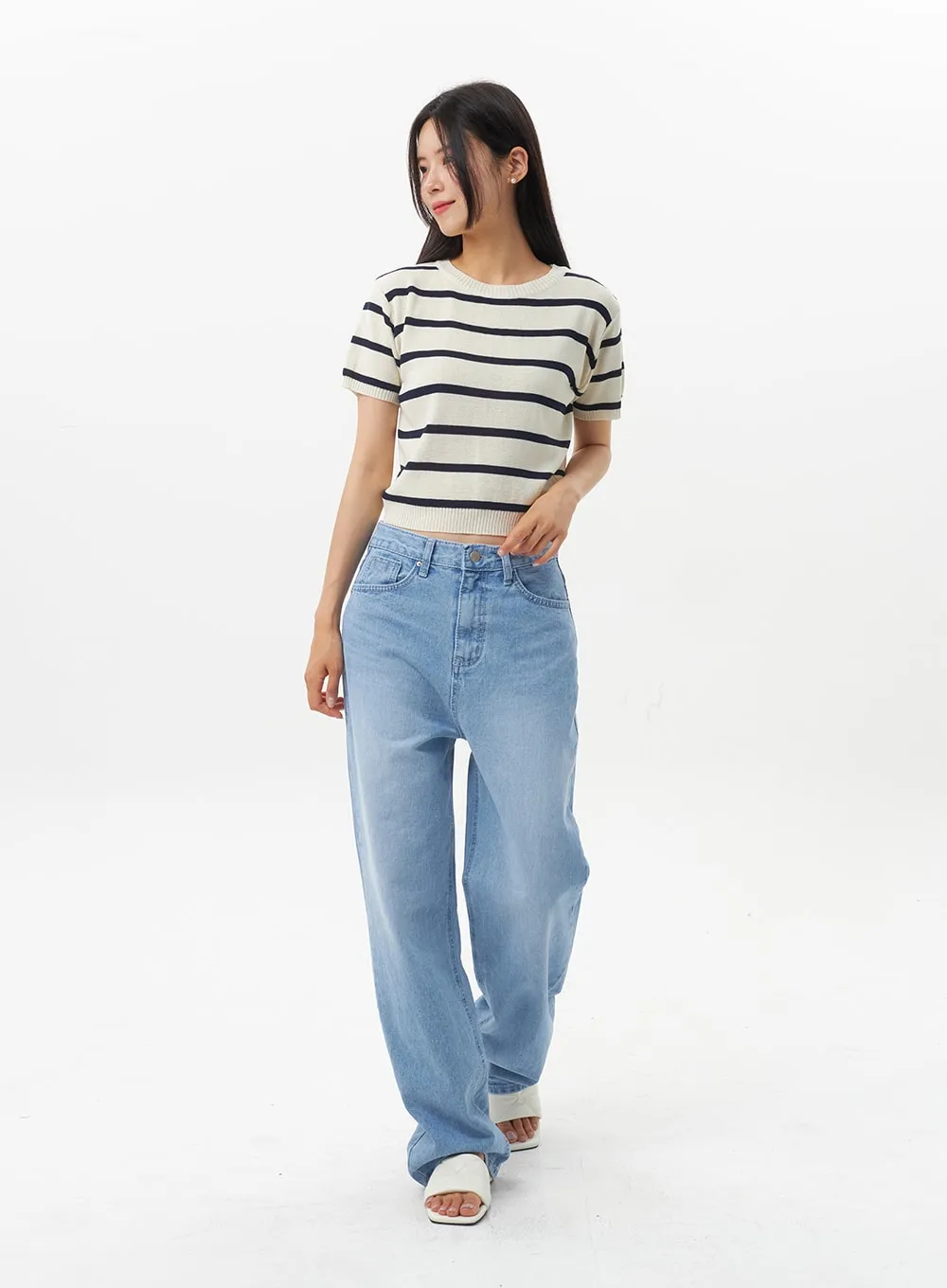 Short Sleeve Stripe Sweater OU326 sold by Lewkin product image thumbnail 3