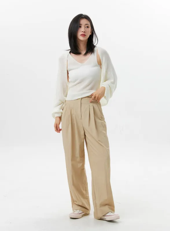 Pintuck Wide-Fit Pants OG318 sold by Lewkin
