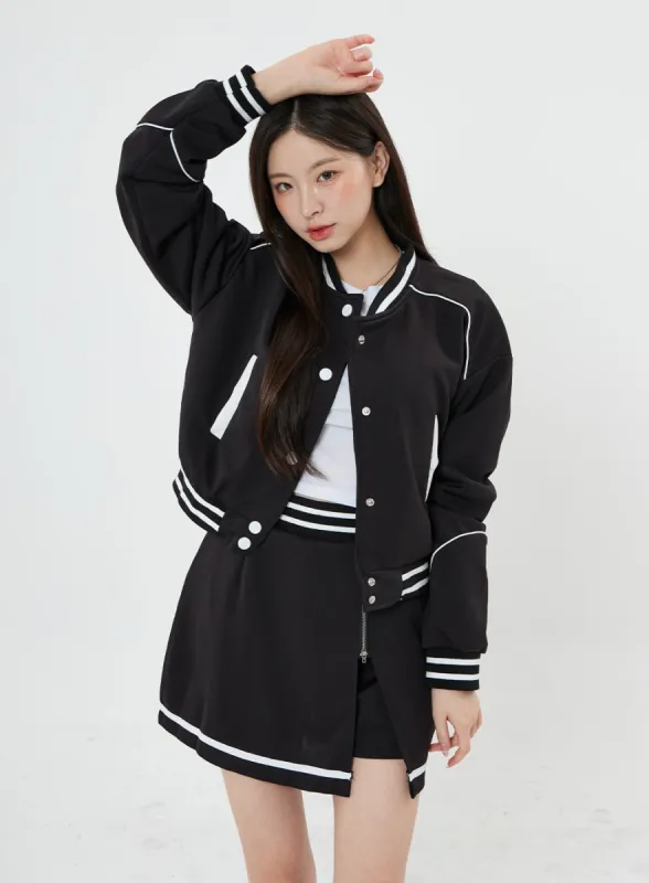 Two Color Sporty Button Jacket And Mini Skirt Set BO20 sold by Lewkin