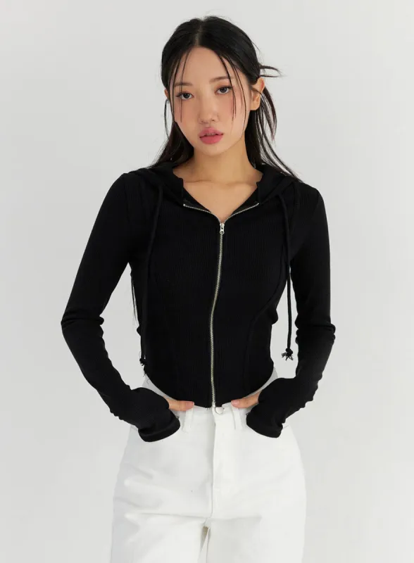 Round Hem Hooded Zip-Up CO327 sold by Lewkin