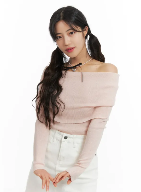 Wide Fold Off-Shoulder Knit Top OM427 sold by Lewkin