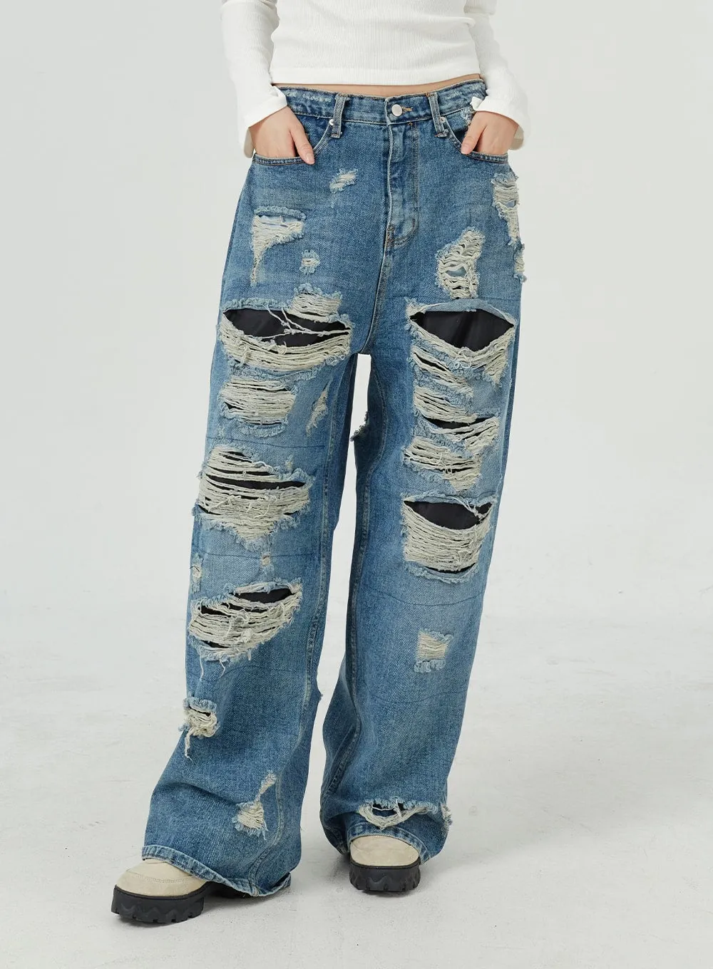 Ripped Baggy Jeans CM317 sold by Lewkin product image thumbnail 5