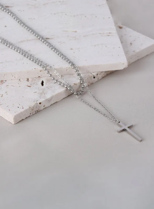 Cross Fender Double Necklace IL403 sold by Lewkin