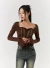 Round Neck Solid Lace Corset Long Sleeve CD322 sold by Lewkin