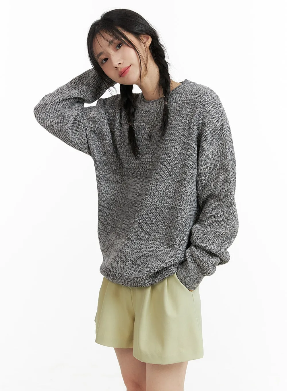 Oversized Solid Knit Sweater OM411 sold by Lewkin product image thumbnail 3