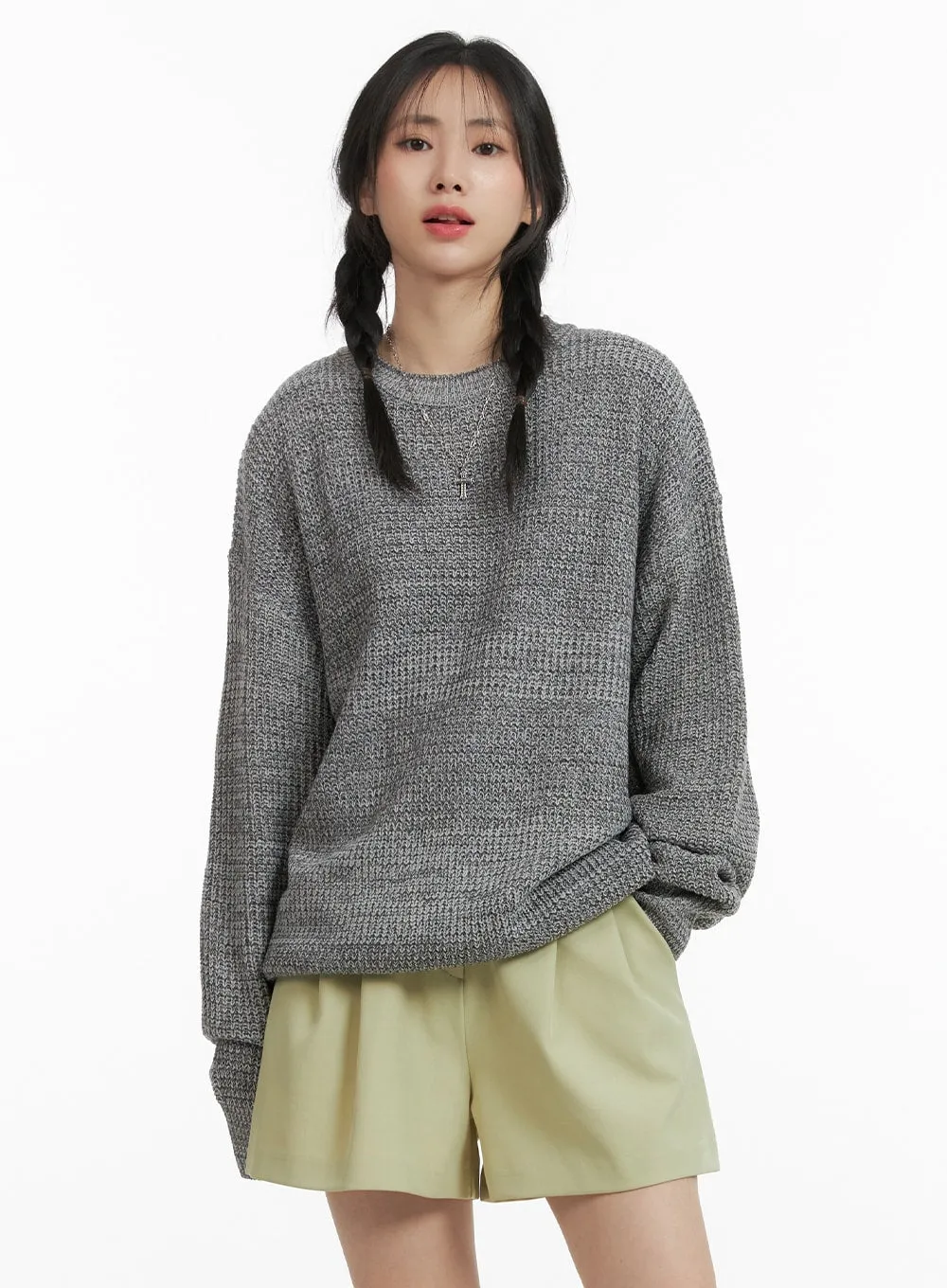 Oversized Solid Knit Sweater OM411 sold by Lewkin
