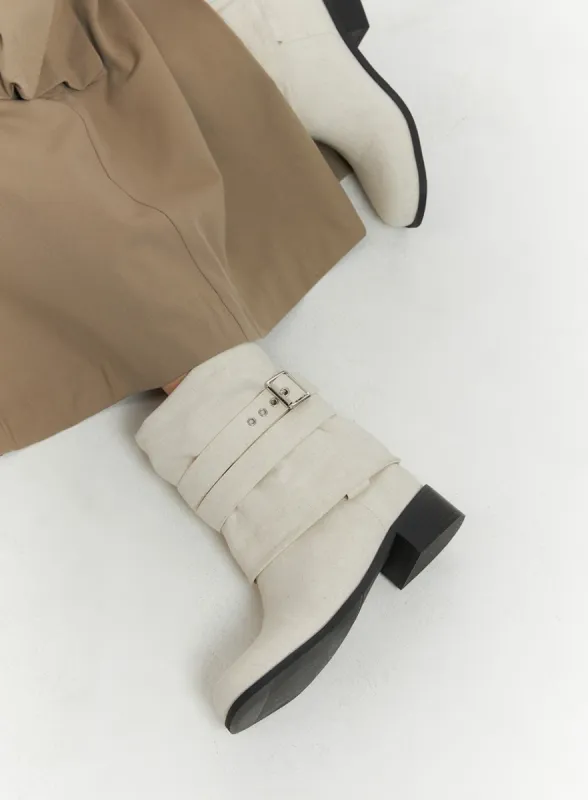Linen Buckle Midi Boots CM422 sold by Lewkin