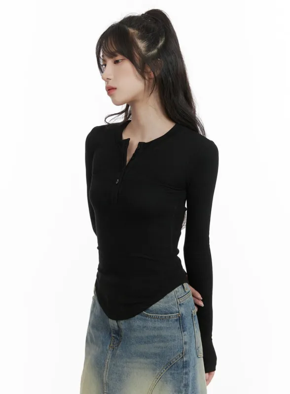 Slim Fit Buttoned Long Sleeve Top CA403 sold by Lewkin