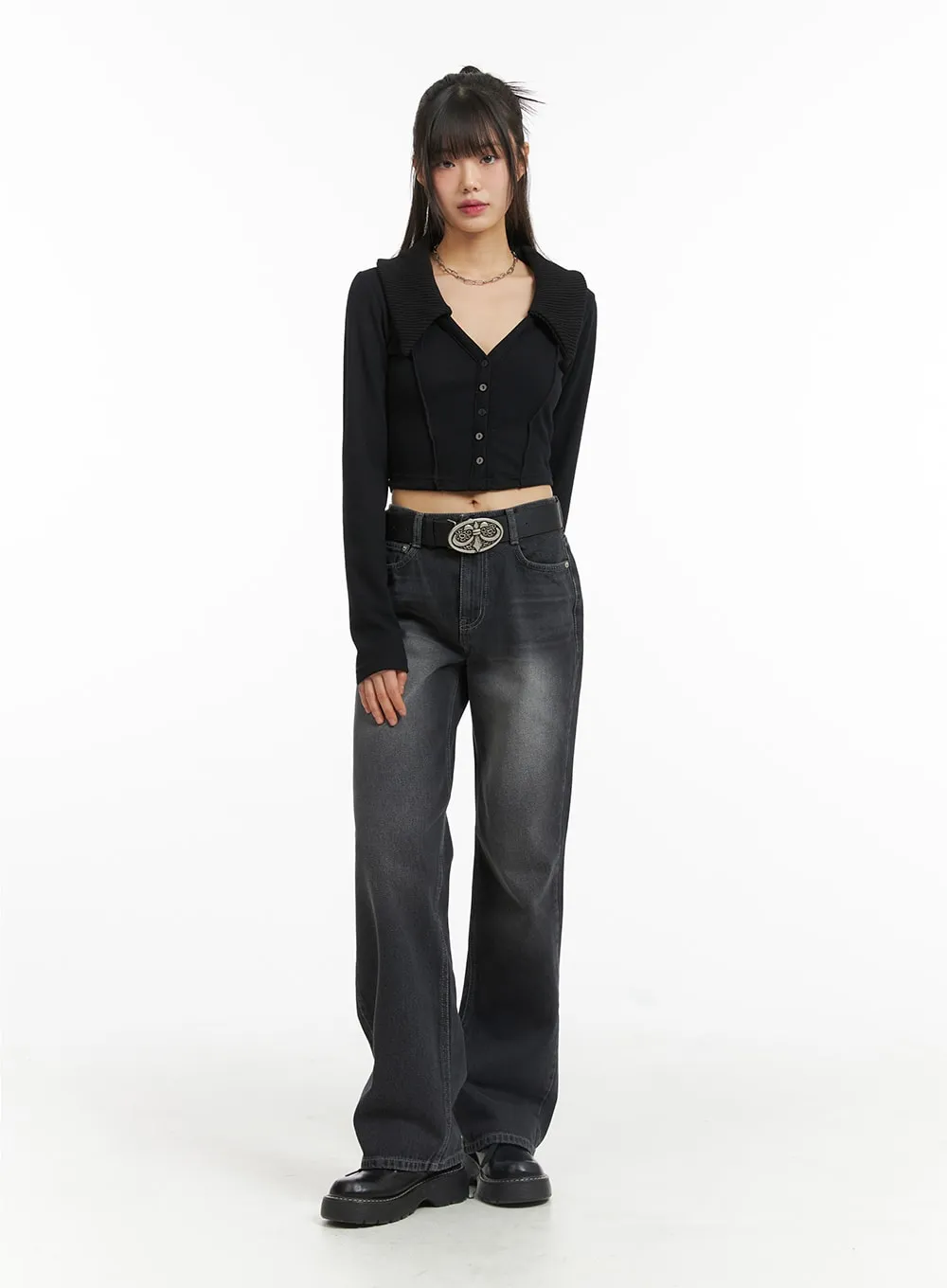 Washed Wide Denim CJ415 sold by Lewkin