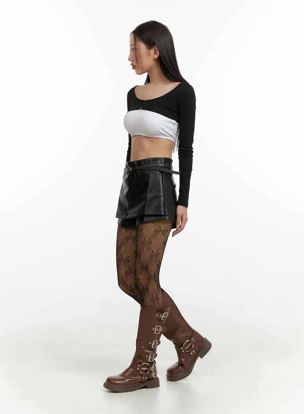 Faux Leather Layered Shorts OU404 sold by Lewkin product image thumbnail 4