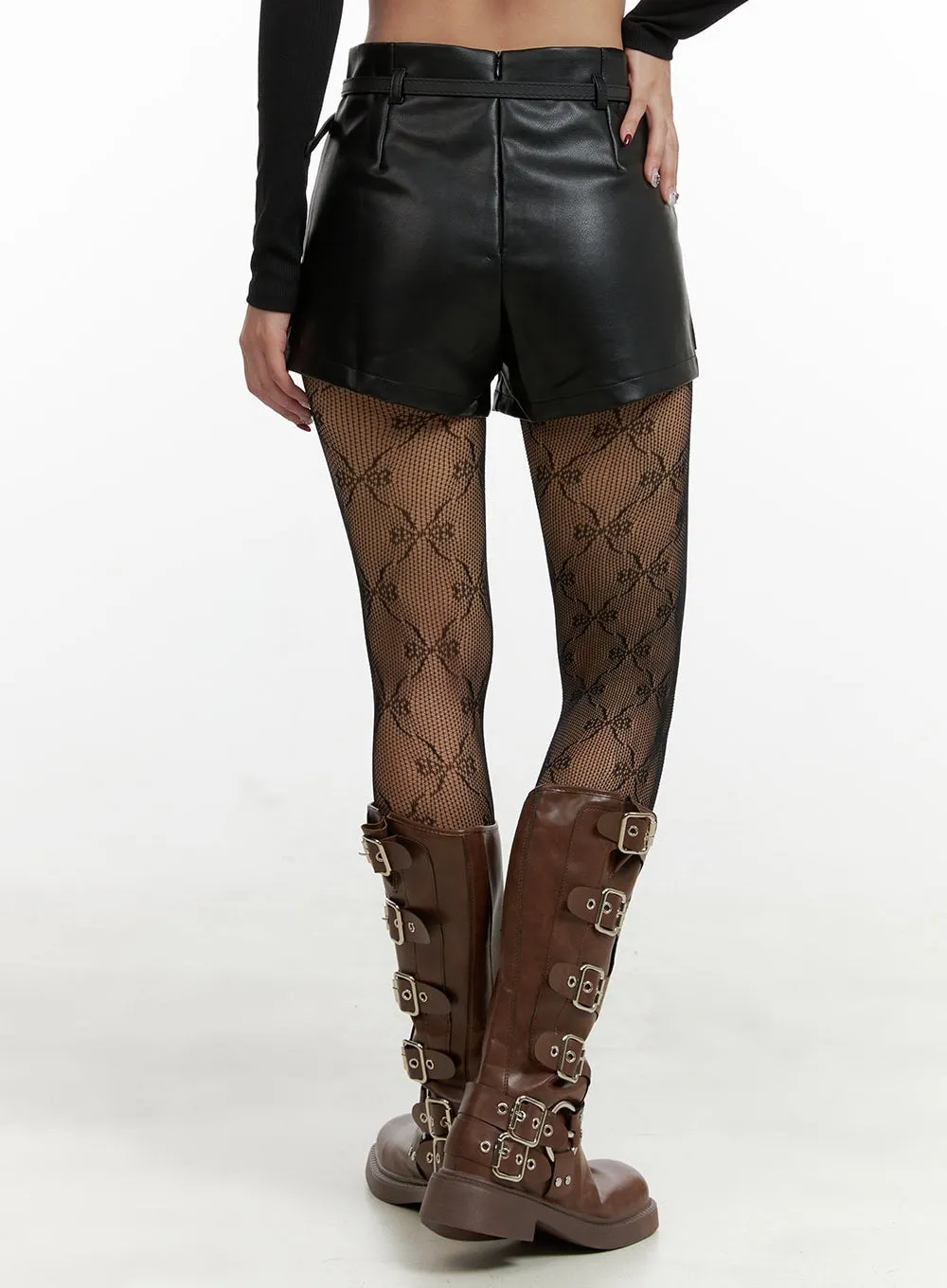Faux Leather Layered Shorts OU404 sold by Lewkin product image thumbnail 5