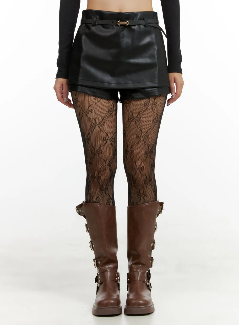 Faux Leather Layered Shorts OU404 sold by Lewkin product image thumbnail 2