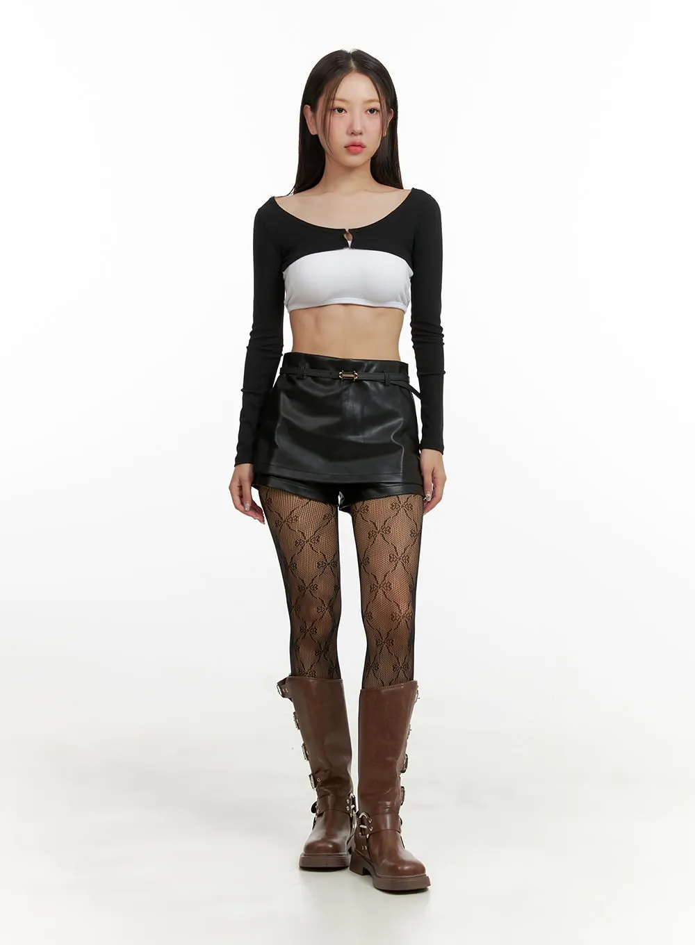 Faux Leather Layered Shorts OU404 sold by Lewkin product image thumbnail 3