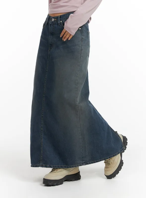Washed Denim Maxi Skirt CF419 sold by Lewkin