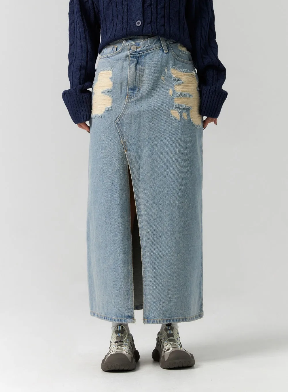 Front Slit Denim Maxi Skirt CS314 sold by Lewkin product image thumbnail 2