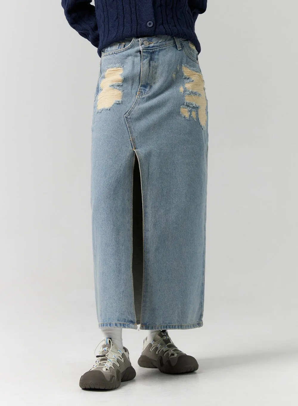 Front Slit Denim Maxi Skirt CS314 sold by Lewkin product image thumbnail 5