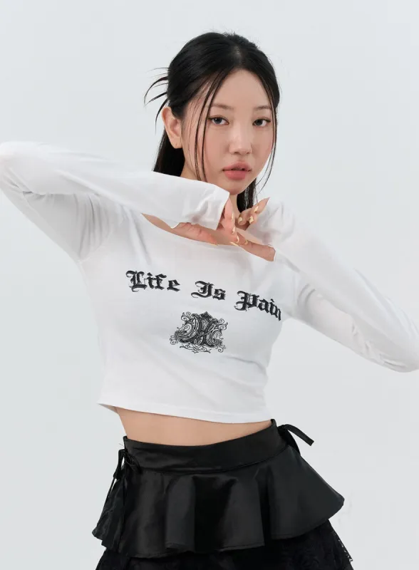 Graphic Crop Long Sleeve Tee IS306 sold by Lewkin