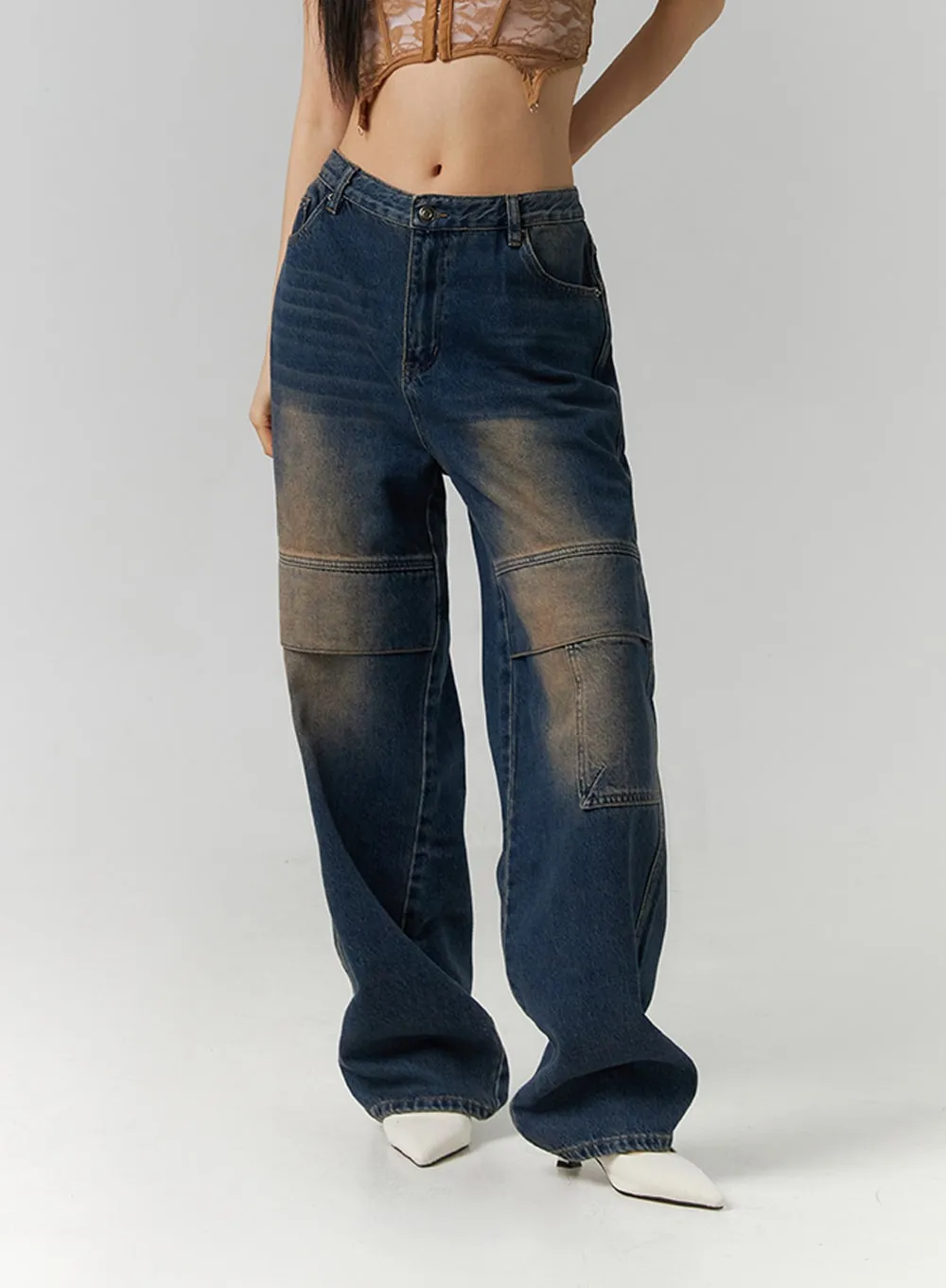 Washed Wide Leg Cargo Jeans ID306 sold by Lewkin product image thumbnail 2
