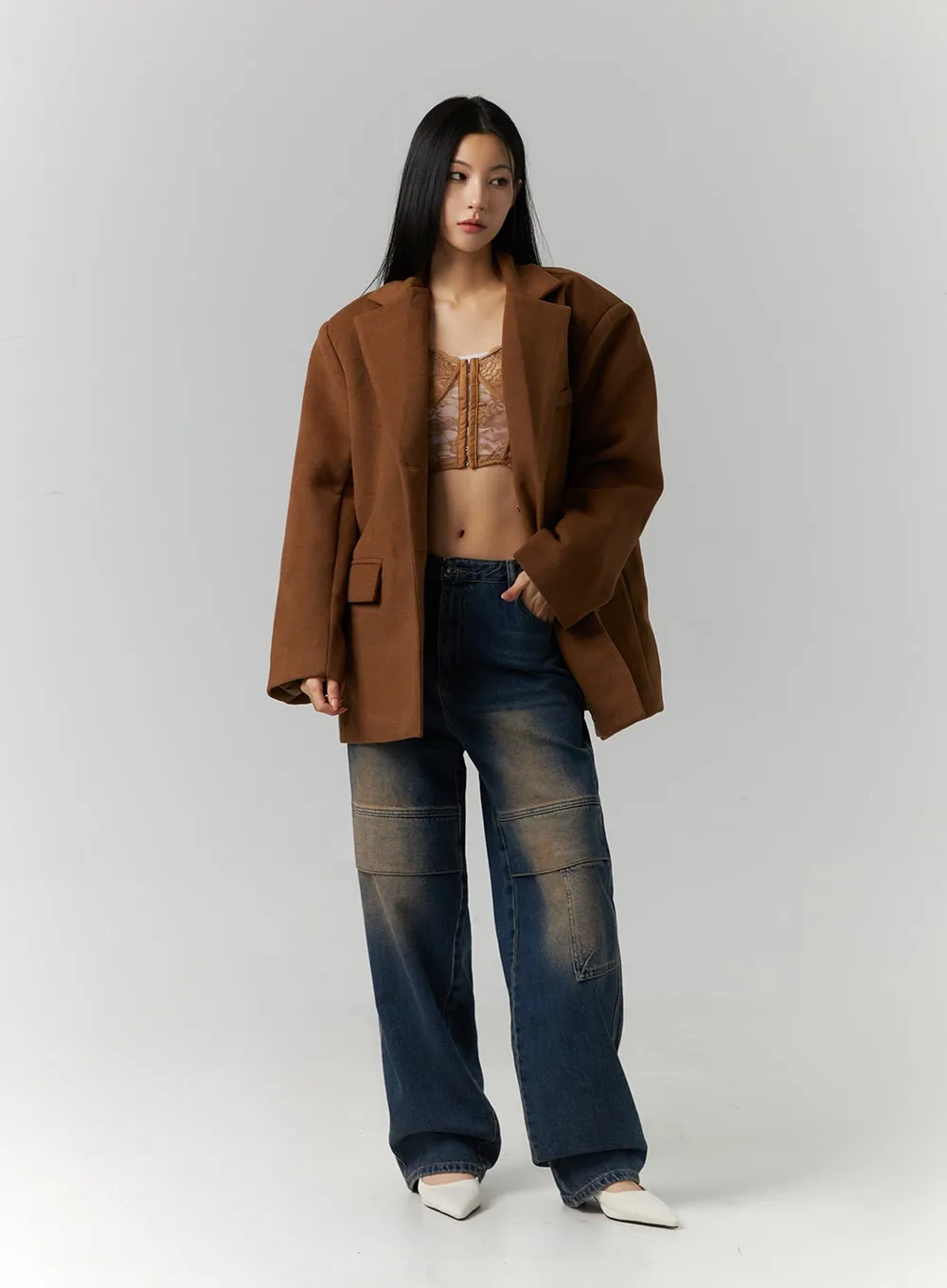 Washed Wide Leg Cargo Jeans ID306 sold by Lewkin