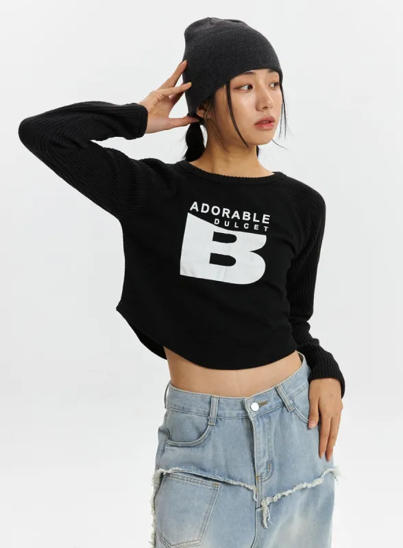 Graphic Lettering Long Sleeve Crop Top CD320 sold by Lewkin