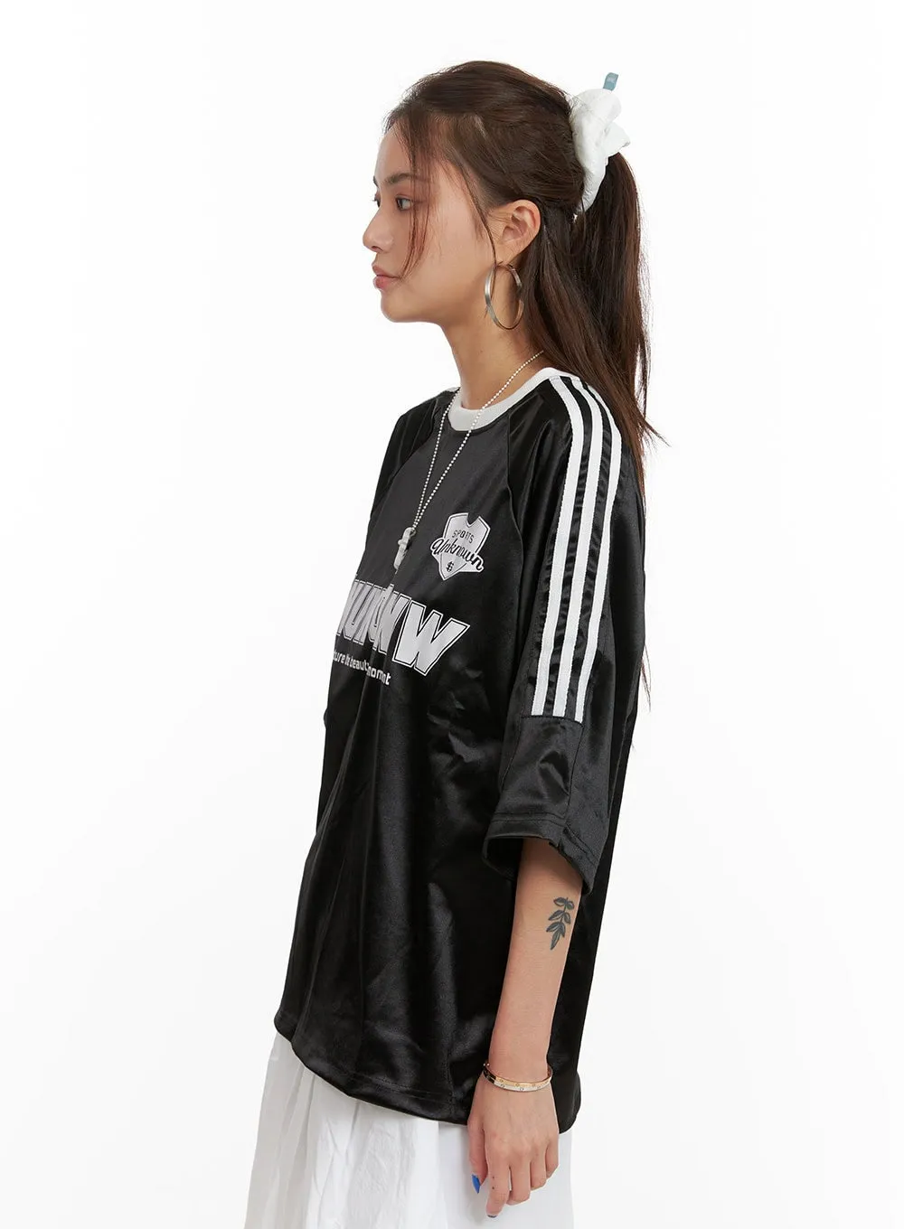 Metallic Round Neck Oversized Tee CY431 sold by Lewkin product image thumbnail 5